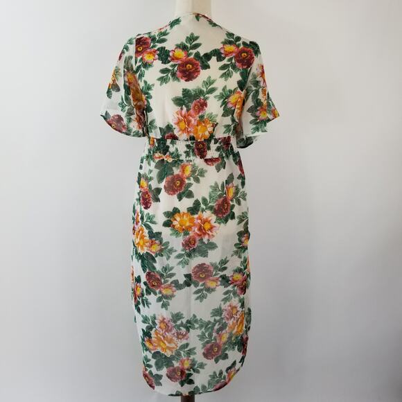 Live 4 Truth Kimono Red Green White Floral Sheer Tie Waist Robe Cover Up  Small - Picture 3 of 4